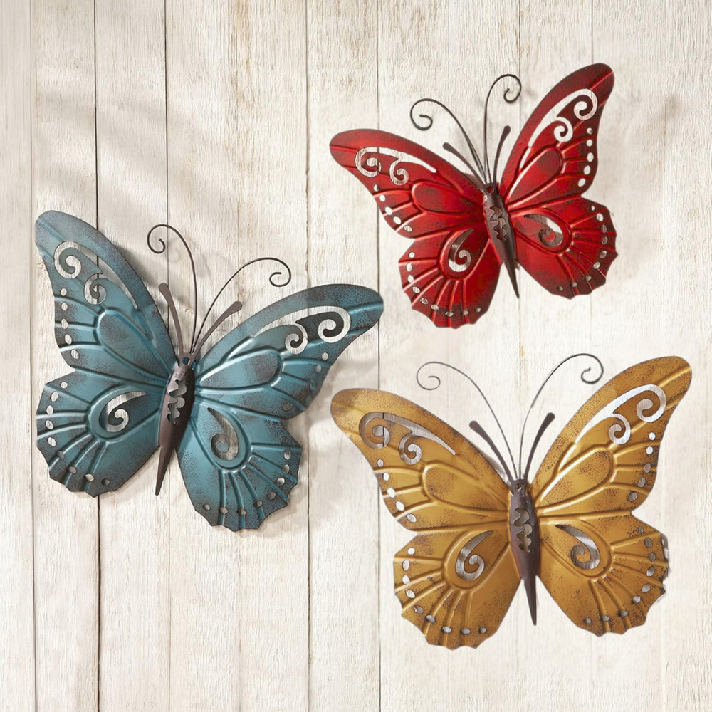 Nature-Inspired Metal Butterfly Decorative Wall Art Trio, Indoor/Outdoor New!